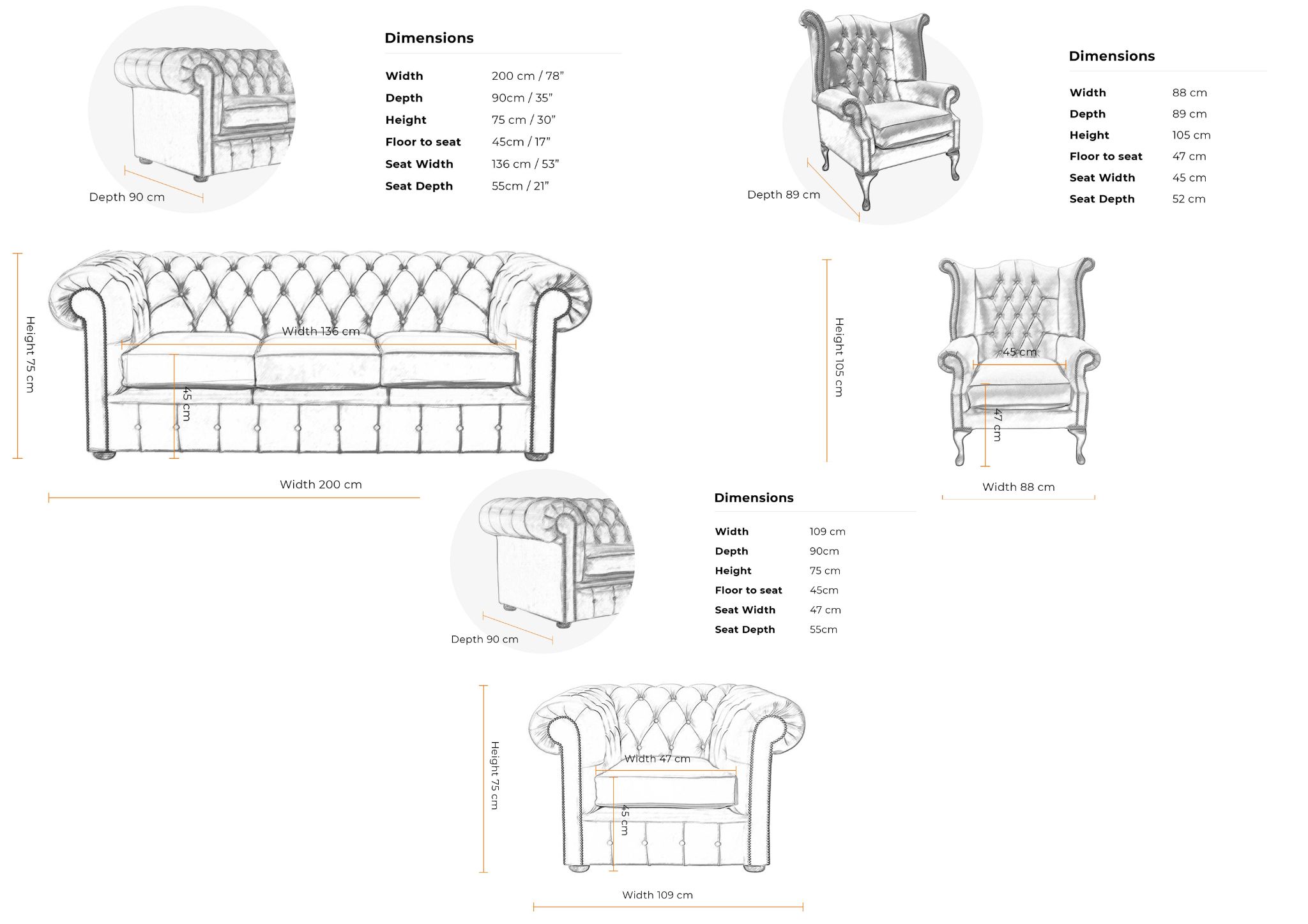 _3 Seater + 2 Seater Queen Anne High Back Suite