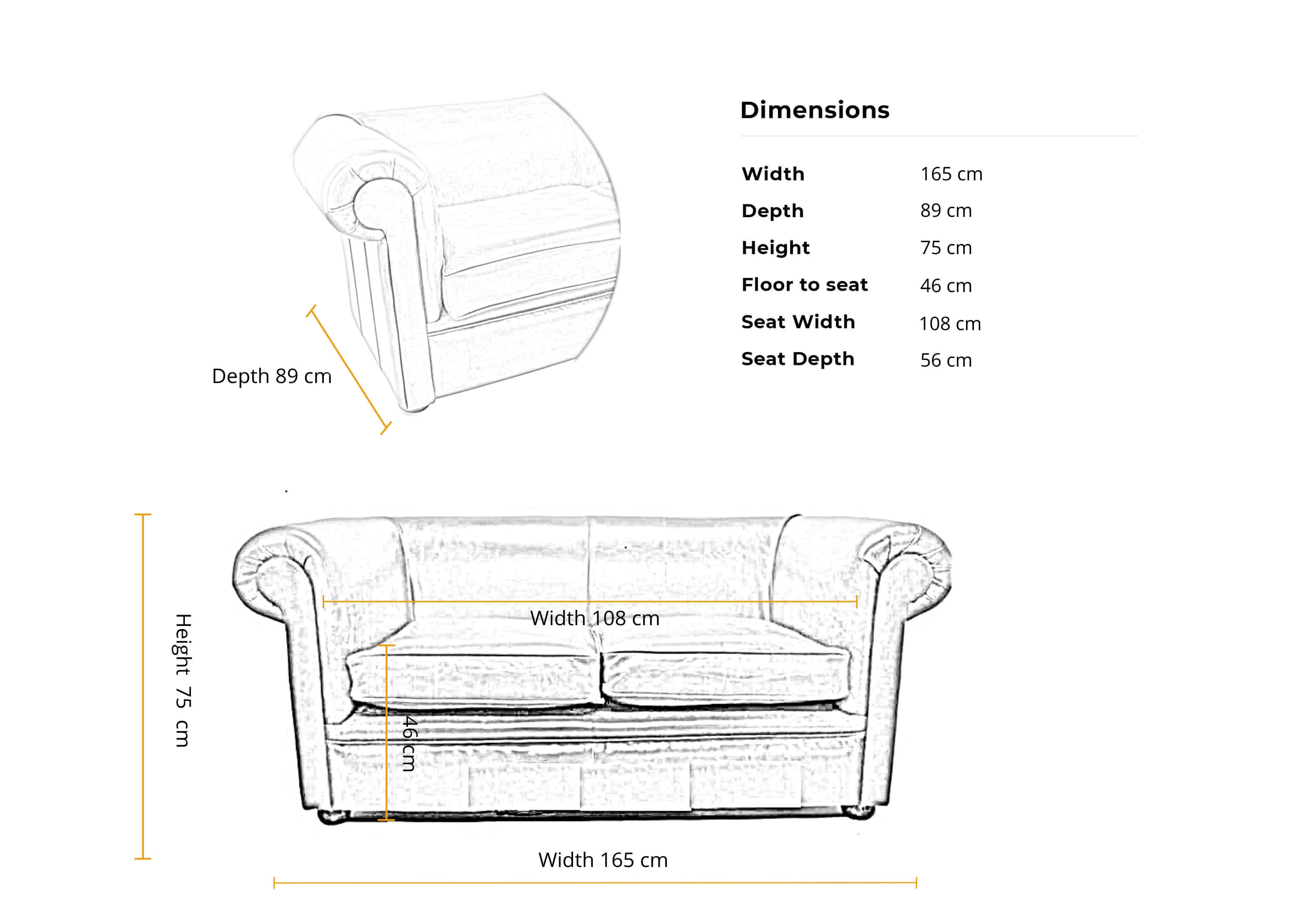 Dimensions 1930's 2 seater sofa