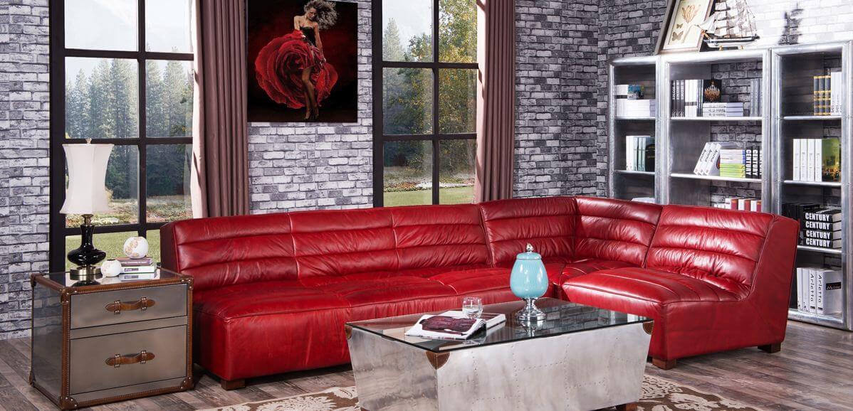 Armless Vintage Leather Corner Sofa