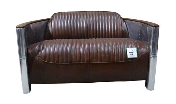 Aviator Pilot 2 Seater Sofa Vintage Brown Distressed Leather 8