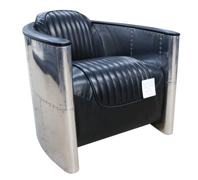 Aviator Pilot Vintage Distressed Black Real Leather Chair