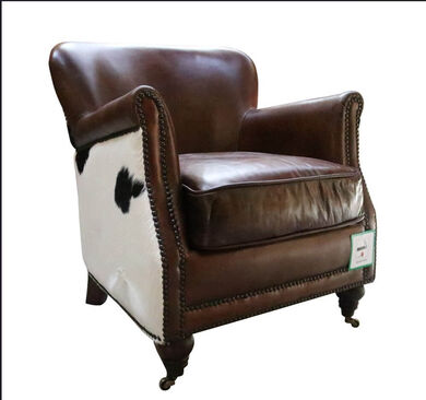 Black Cow Vintage Distressed Brown Leather Armchair