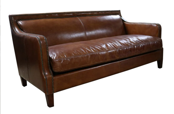 Chichester Tan Vintage Distressed Leather 3 Seater Stud Sofa
