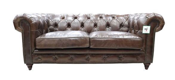 Earle Chesterfield Brown Leather Sofa 2 Seater
