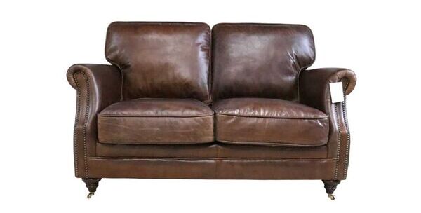 Luxury Vintage Distressed Leather 2 Seater Settee Sofa Brown