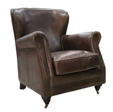Vintage High Back Distressed Brown Leather Armchair
