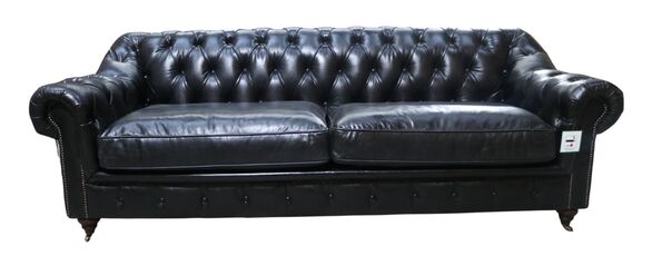 Wellington Chesterfield Black Vintage Distressed Leather 3 Seater Sofa