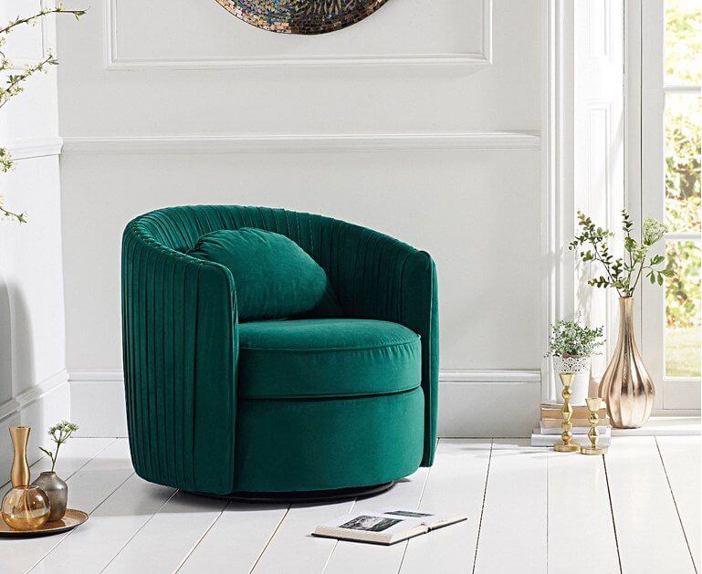 Agata Green Velvet Tub Style Swivel Chair