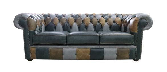Chesterfield Vintage Patchwork Cracked Wax Leather Sofa
