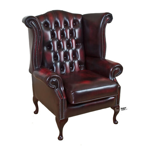 Chesterfield Queen Anne High Back Wing Chair UK Manufactured Antique Oxblood