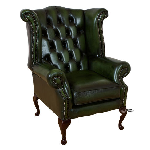 Chesterfield Queen Anne High Back Wing Chair UK Manufactured Antique Green