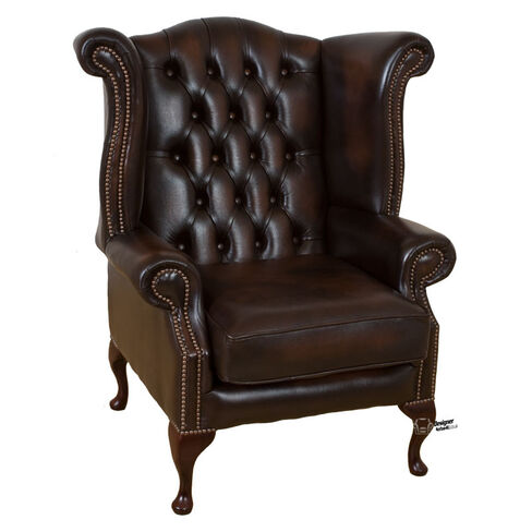 Chesterfield Queen Anne High Back Wing Chair UK Manufactured Antique Brown