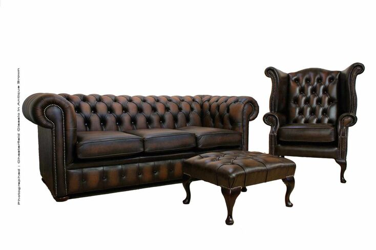 Chesterfield Leather Sofa 3+1+Footstool