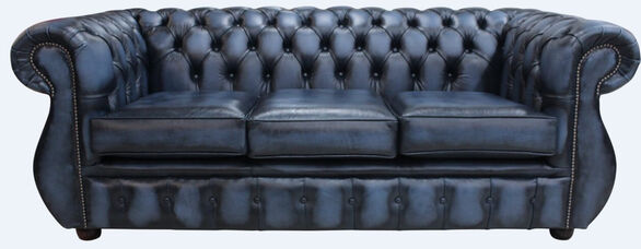 Chesterfield Kimberley 3 Seater Sofa Settee Antique Blue Leather