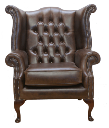 Chesterfield Queen Anne High Back Wing Chair UK Manufactured Old English Brown