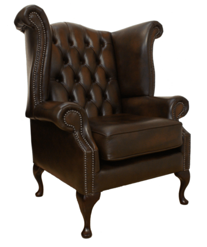 Chesterfield Queen Anne High Back Wing Chair UK Manufactured Antique Brown