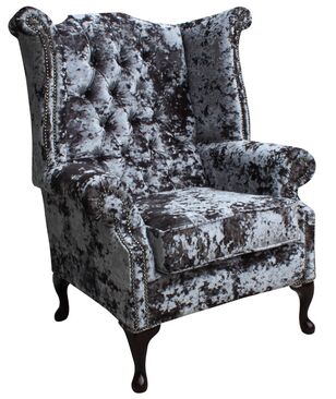 Chesterfield Queen Anne High Back Wing Chair Lustro Flint Crushed Velvet