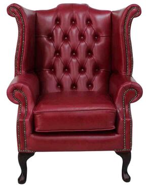 Chesterfield Queen Anne High Back Wing Chair Old English Gamay Leather