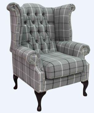 Chesterfield Queen Anne Wing Chair Piazza Square Slate Check