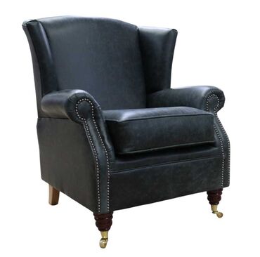 Southwold Chesterfield Wing Chair Fireside High Back Armchair Cracked Wax Black