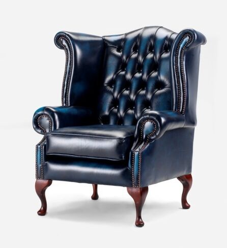 Chesterfield Queen Anne Wing Chair Antique Blue