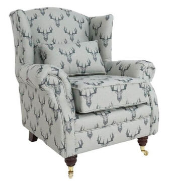 Stag Head Wing Chair Fireside High Back Armchair