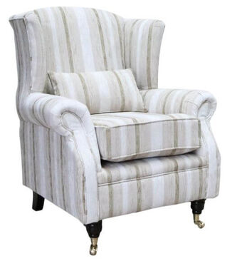 Wing Chair Fireside High Back Armchair Justin Stripe Ivory