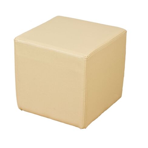Footstool Cube Pouffe Cream Faux Leather