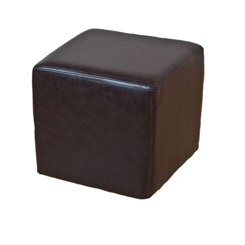 Footstool Cube Pouff Faux Leather Mahogany