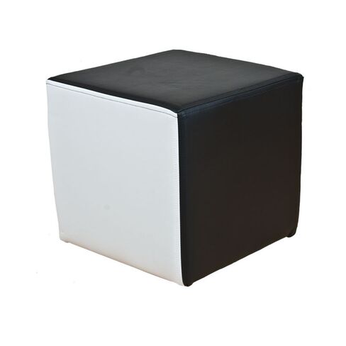 Footstool Pouffe Faux Leather Ying Yang Black and White