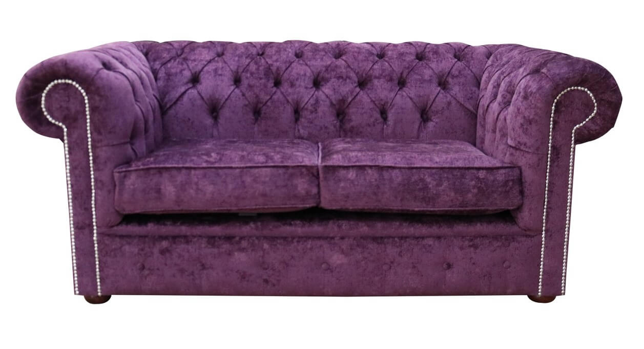 chesterfield 2 seater purple amethyst fabric sofa
