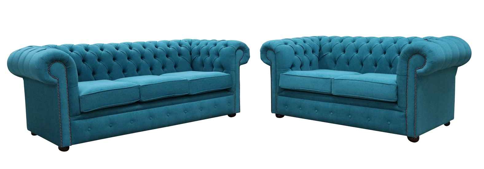 chesterfield 3 2 cantare teal blue fabric sofa suite