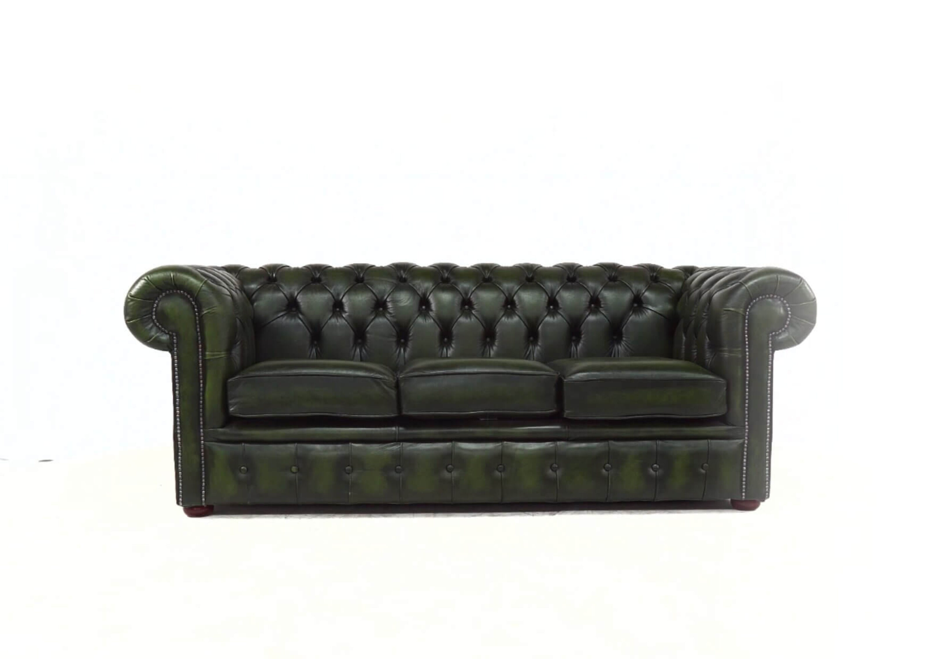 chesterfield 3 seater antique green leather sofa offer 9