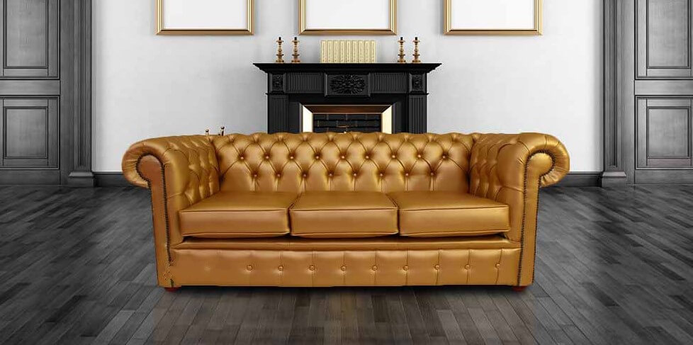 chesterfield 3 seater settee batani gold faux leather