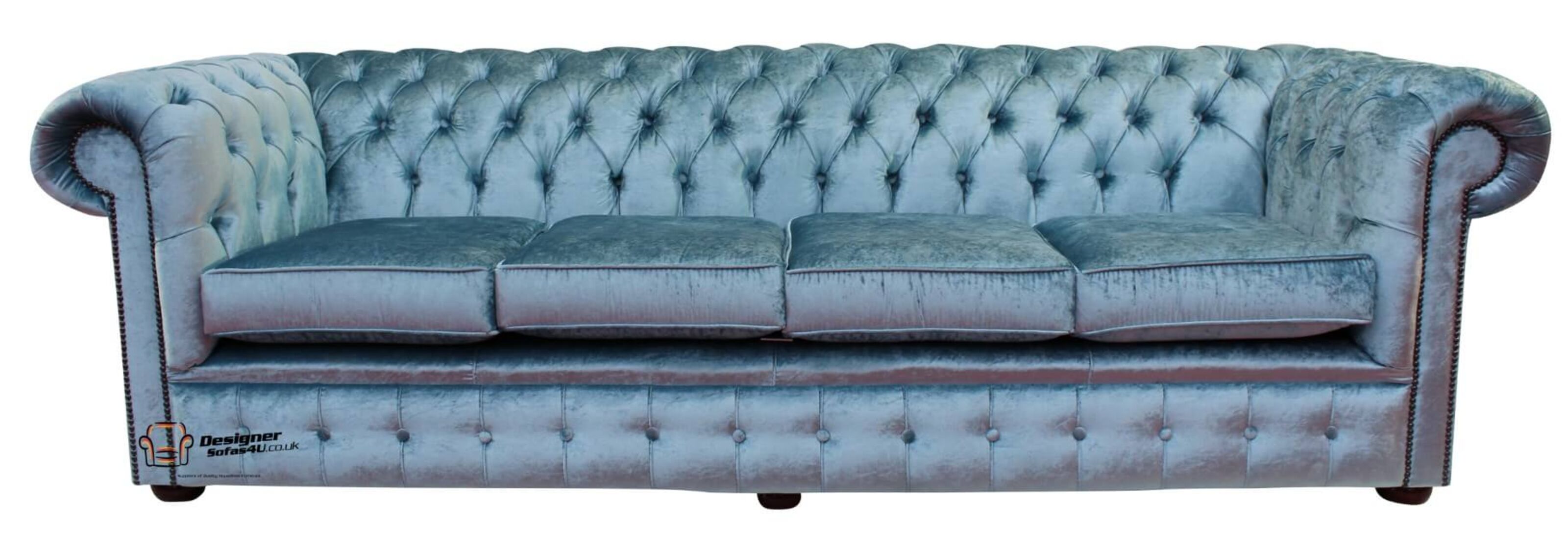 chesterfield 4 seater sofa settee boutique sky blue velvet