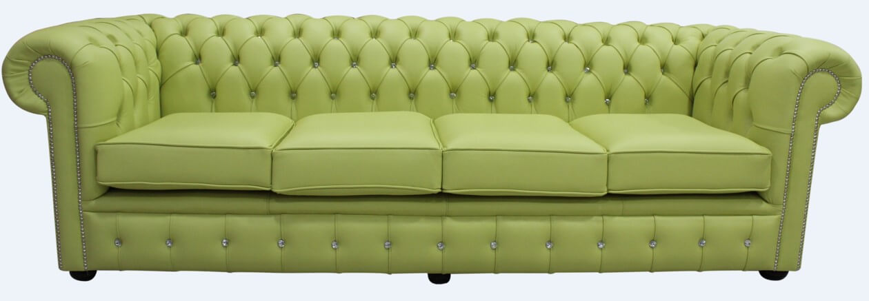 chesterfield 4 seater sofa settee chartreuse green leather