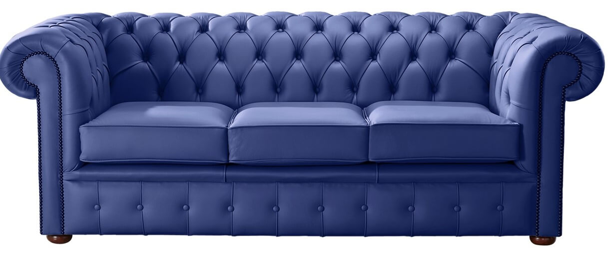 chesterfield handmade leather shelly deep ultramarine blue 3 seater sofa settee