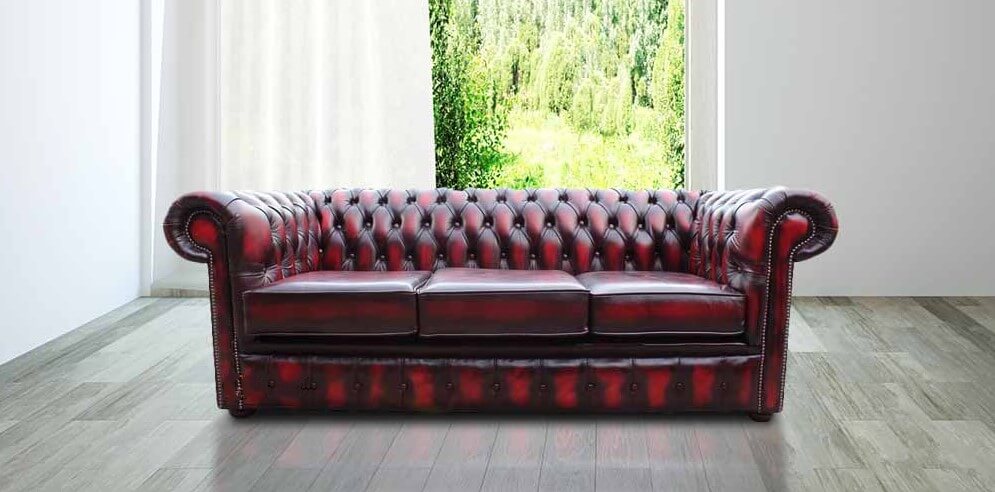 chesterfield london 3 seater antique oxblood leather sofa settee offer