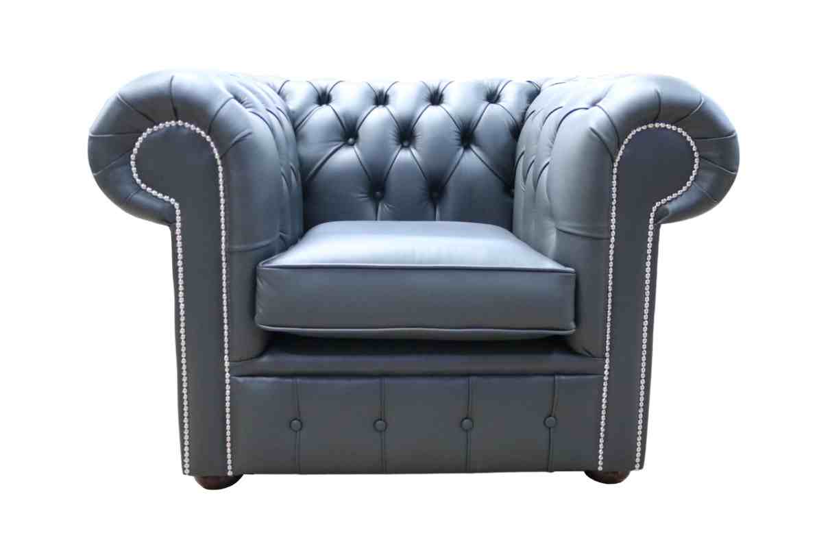 chesterfield low back club armchair steel grey leather