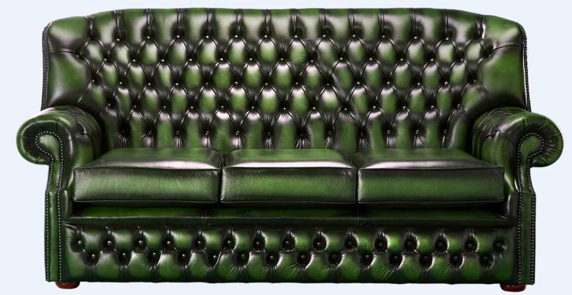 chesterfield monks 3 seater sofa antique green leather