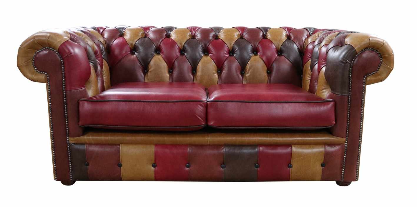 chesterfield rambo patchwork 2 seater leather sofa