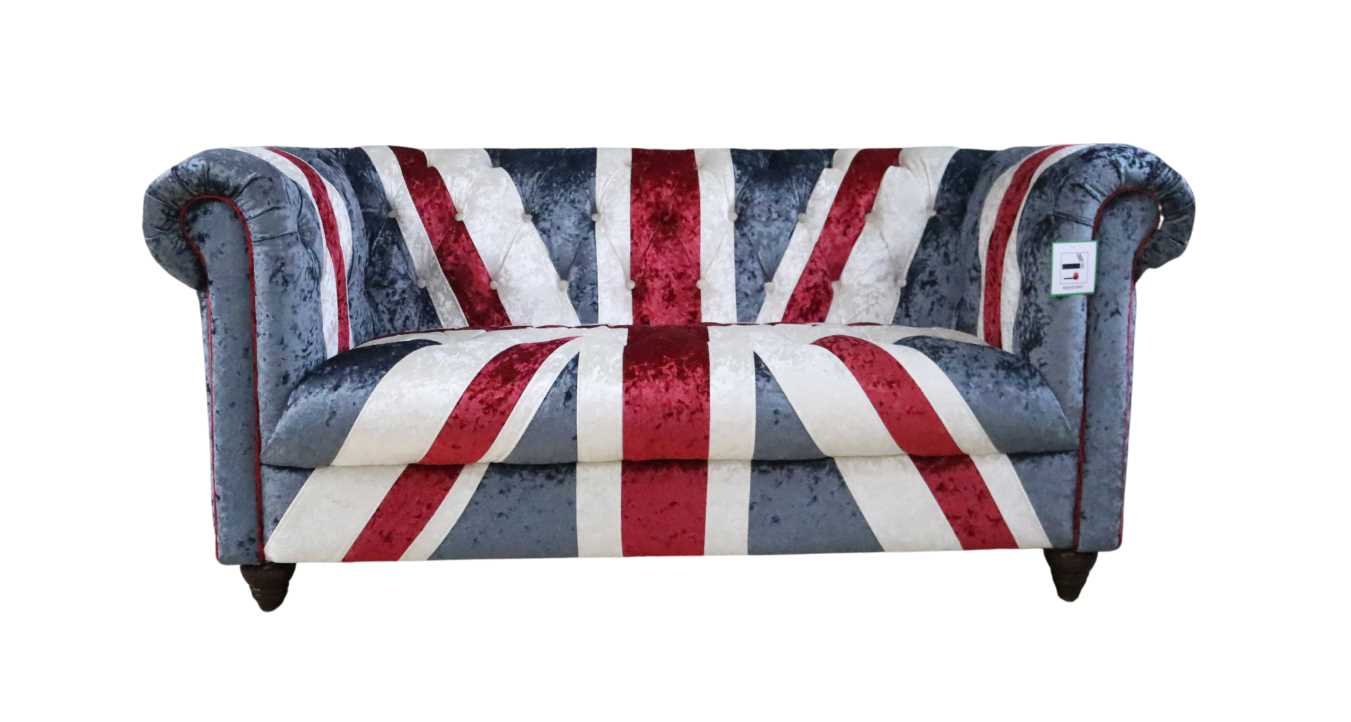 union jack chesterfield 2 seater luxury velvet sofa