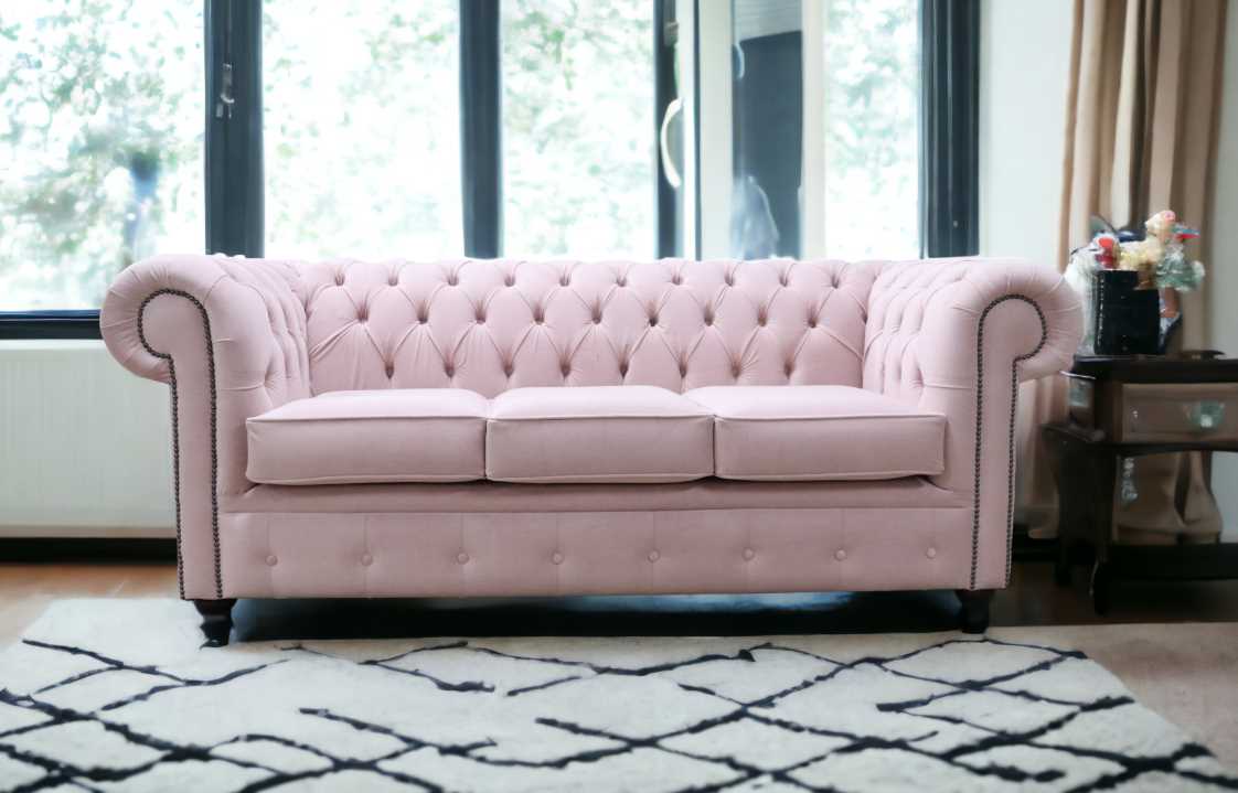 velvet fabric sofa passion powder pink 3 seater
