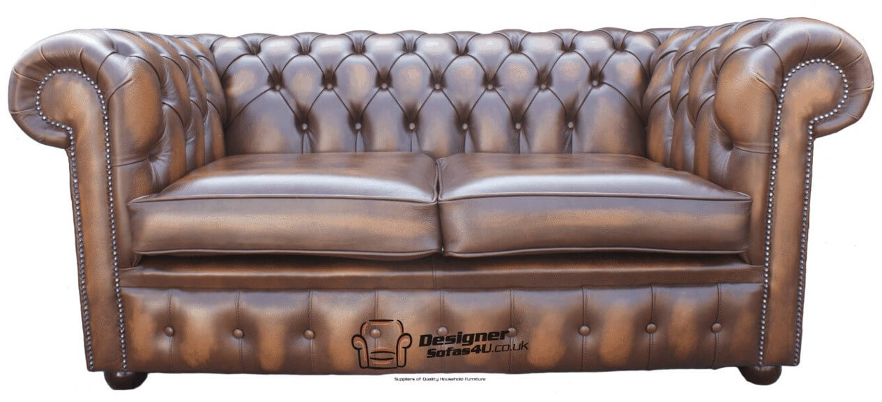 chesterfield 2 seater antique tan leather 2
