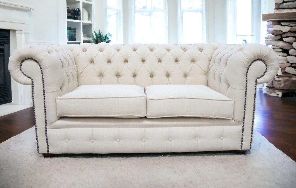 chesterfield 2 seater sofa charles linen cream
