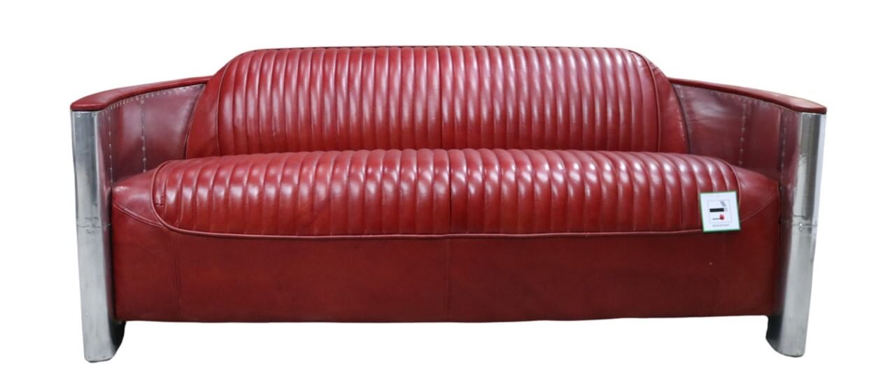 aviator pilot 3 seater sofa vintage rouge red distressed leather