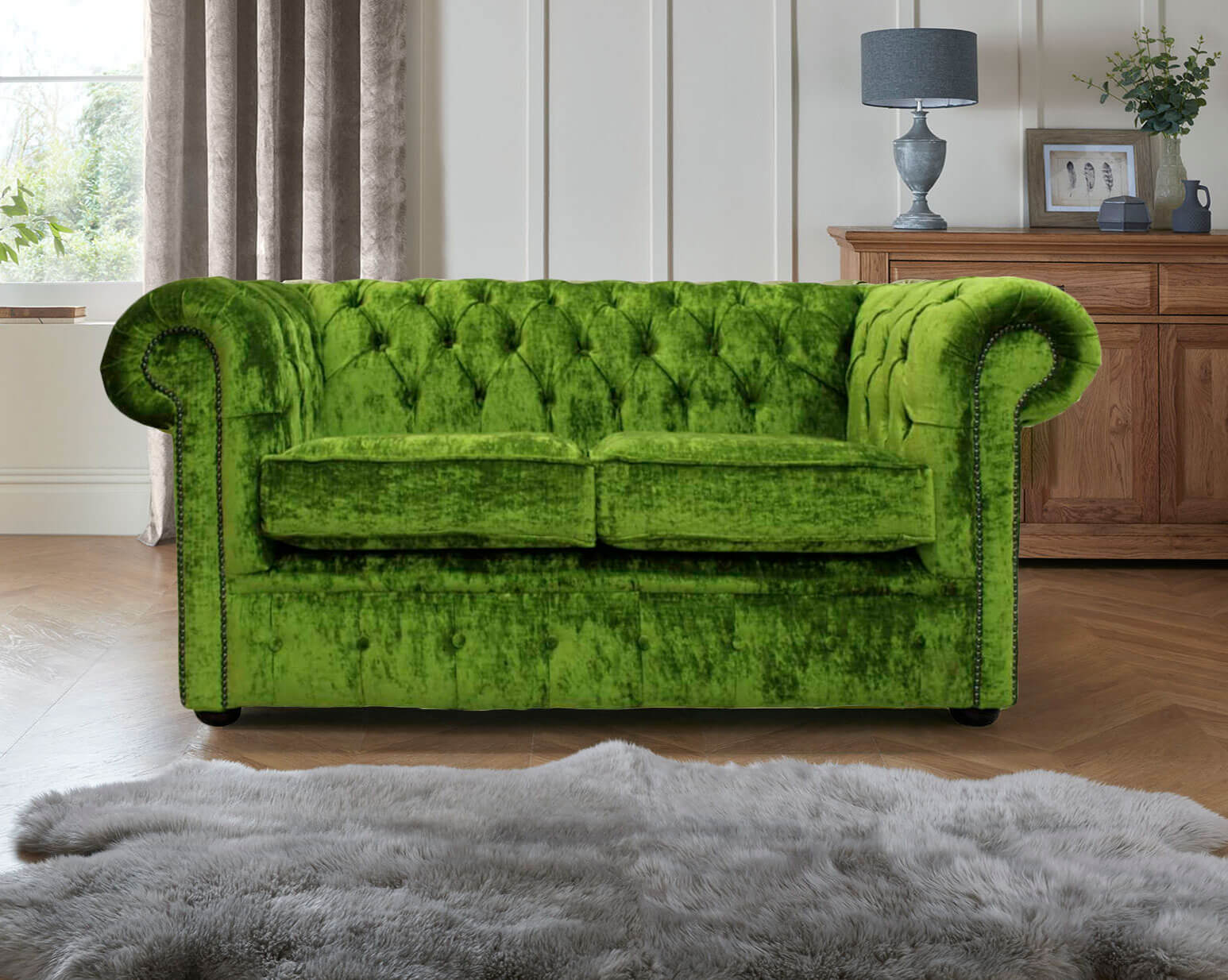 chesterfield 2 seater sofa settee modena pistachio green velvet 2