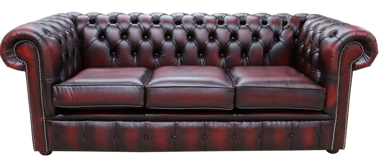chesterfield 3 seater oxblood leather sofa