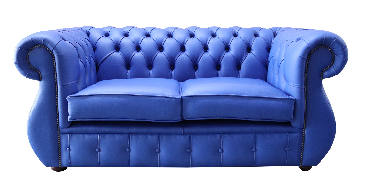 chesterfield kimberley leather sofa 2 seater blue