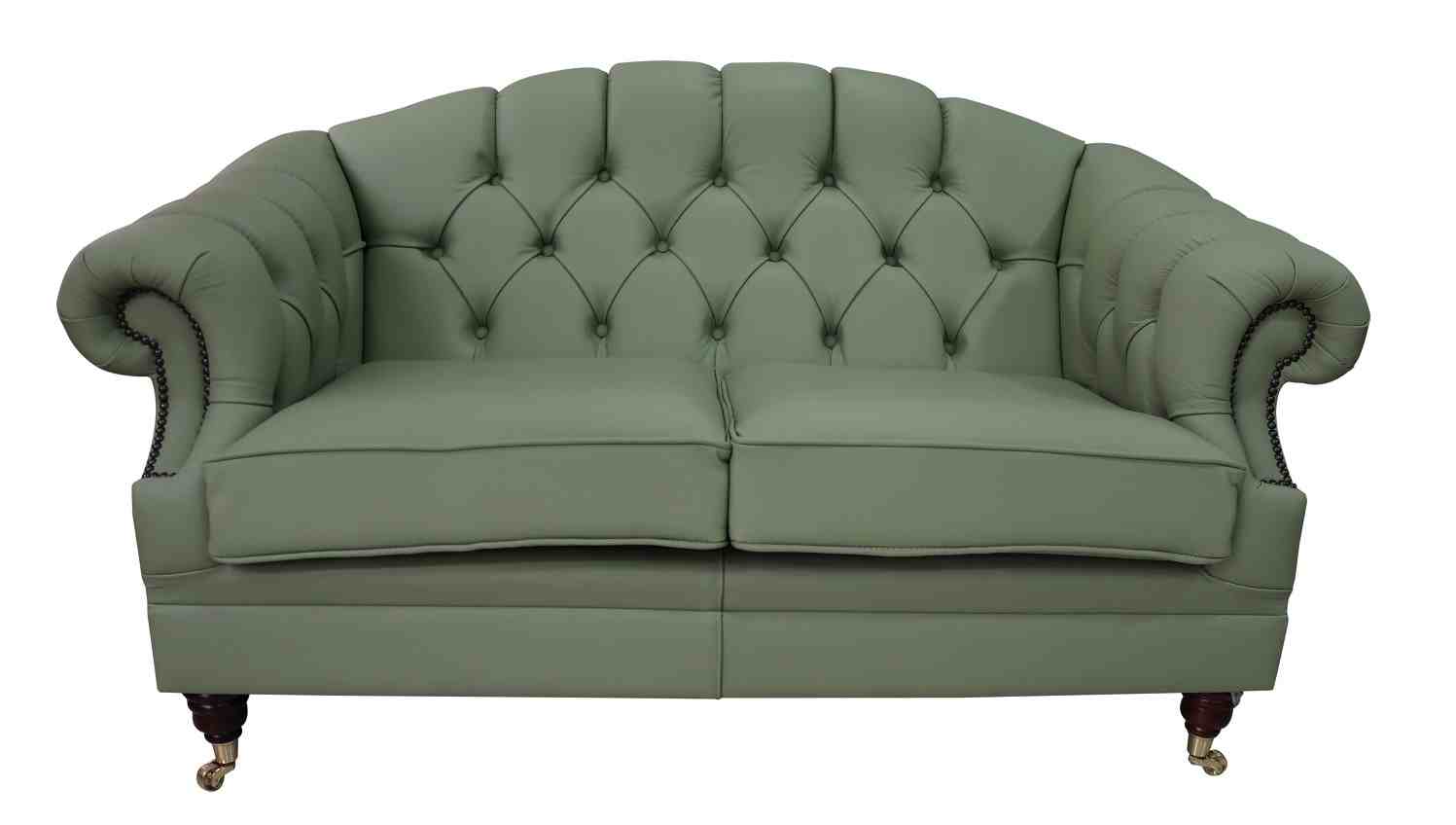chesterfield victoria 2 seater leather sofa pea green